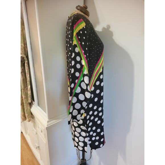 Pat Argenti Silk Dress Vintage Black White Polk A Dot Multicolor Stripes Small - Picture 5 of 9